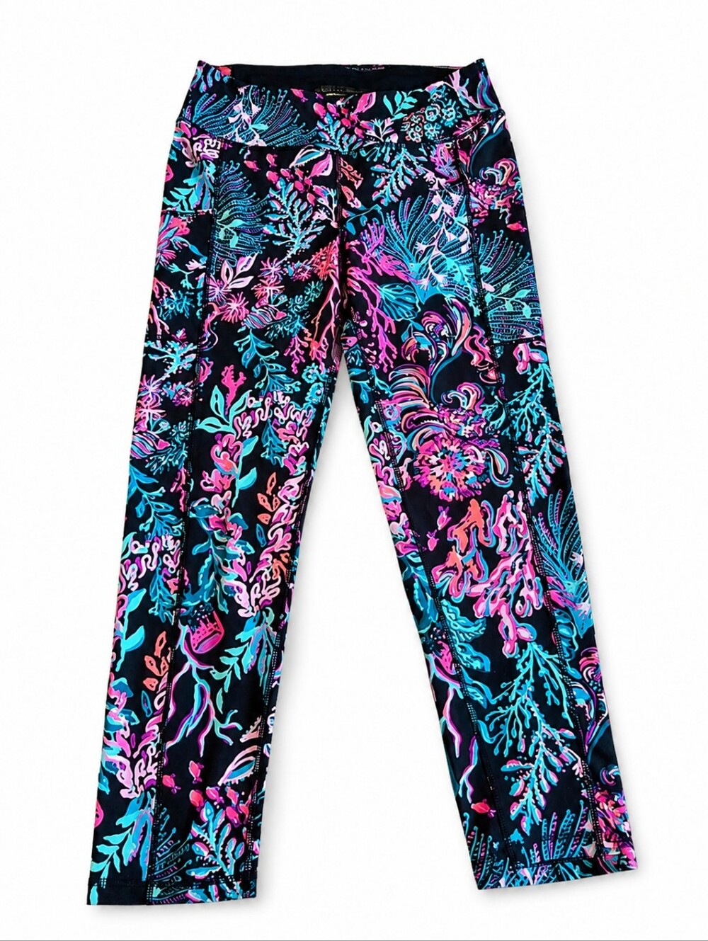 Lilly Pulitzer Luxletic Weekender Midi Leggings M Onyx Twilight Coral